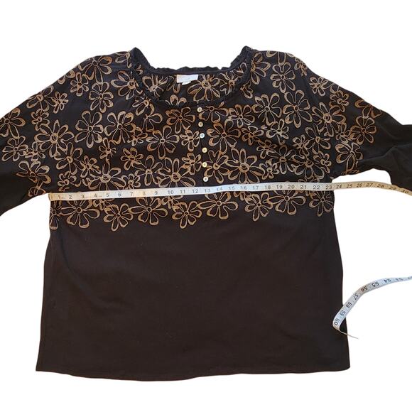J. Jill Embroidered Floral Peasant Shirt Blouse Black & Tan Scoop Neck sz 2X - Picture 6 of 9